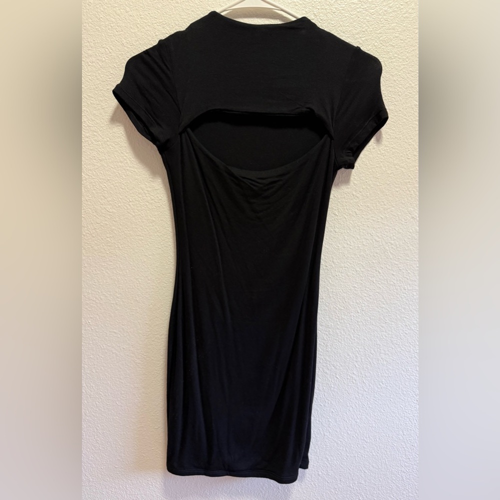 Black Cut Out Front Mini Short Sleeve Pencil Dress